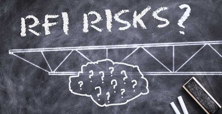 RFI Risks written on chalk board drawing with drawing of a joist