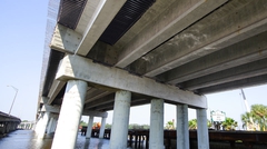 View under bridge showing polymer-coated bridge deck forms