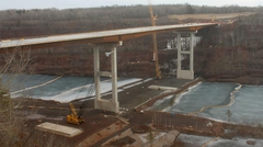 Construction in progress on steel and concrete bridge