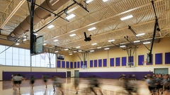 Steel joist and acoustical deck in school gymnasium