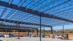Metal bulding under construction with steel joists in place