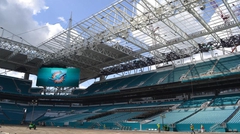 View from on the field looking up at the deck-covered canopy