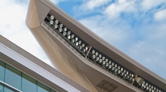 Close-up front view of stadium light structure with painted Verda-Dek® roof deck