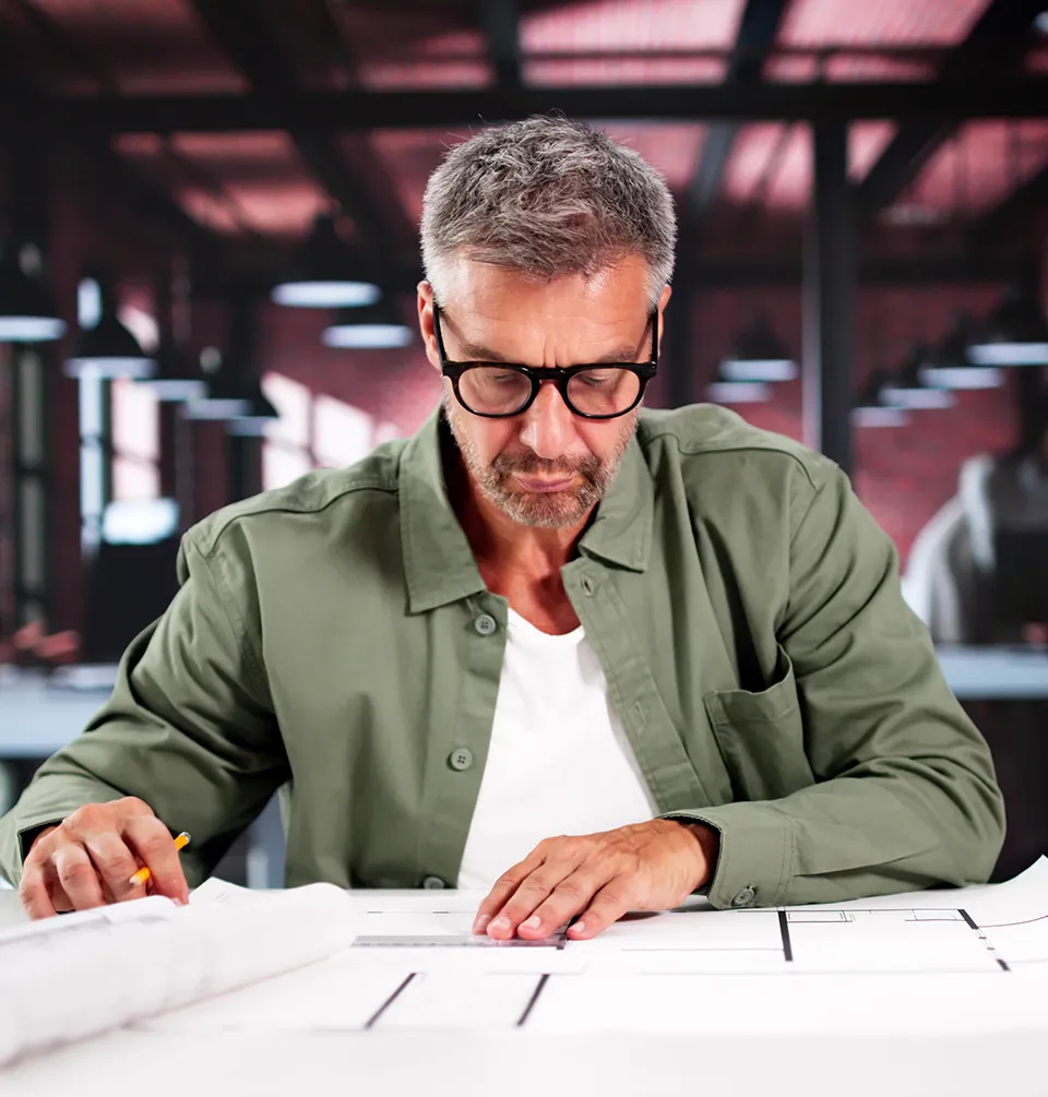 Architect reviewing drawings