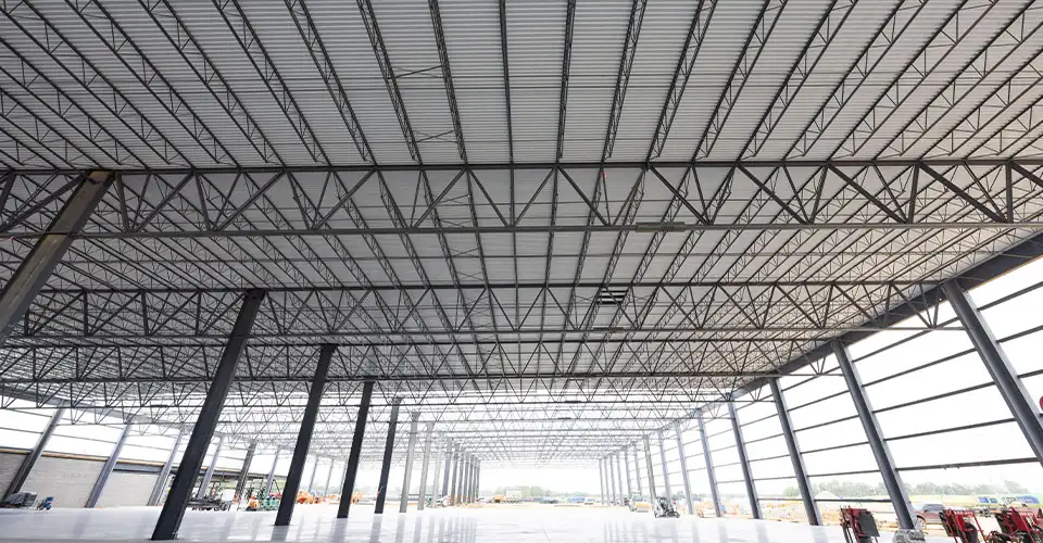 Warehouse with exposed steel beams